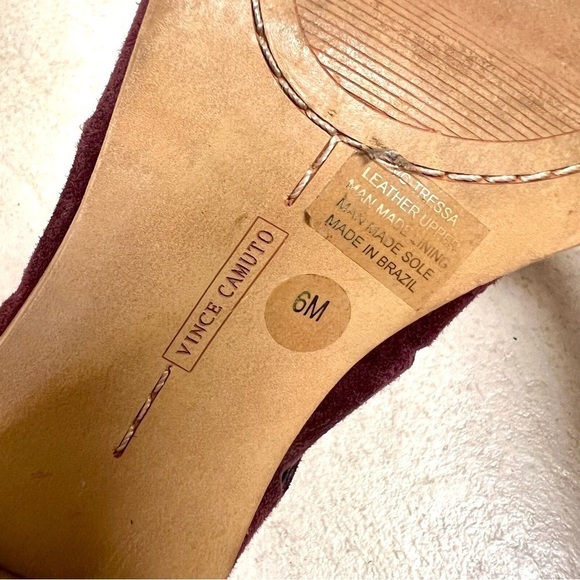Vince Camuto Tressa Bootie Women Burgundy Suede Laced Back Zip Open Toe Heels 6M - Picture 7 of 7